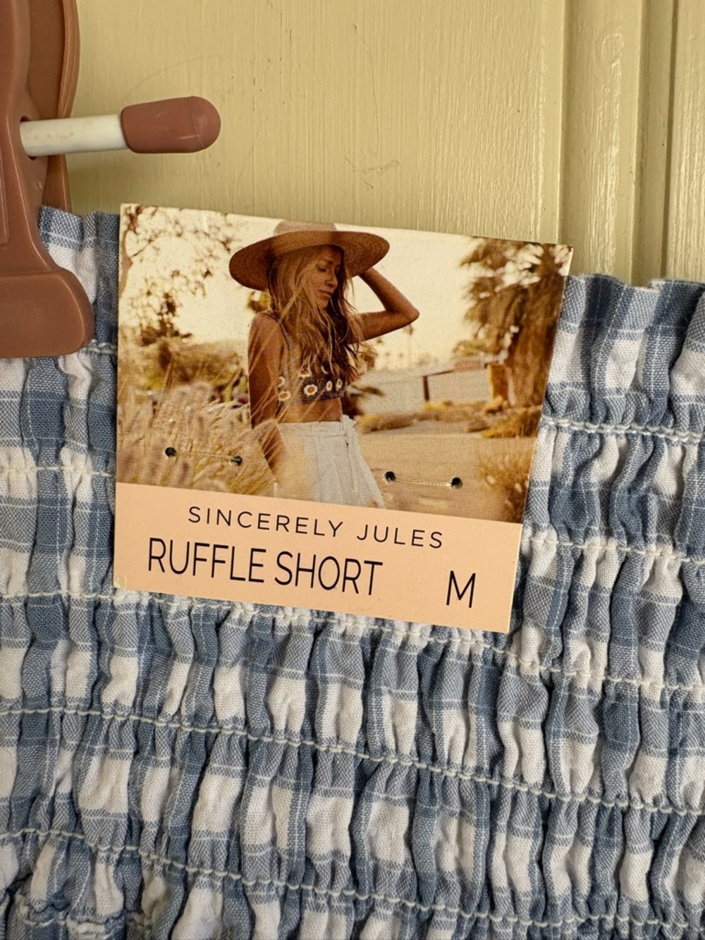 Sincerely Jules Blue and White Smocked Ruffle Shorts - Picture 2 of 5
